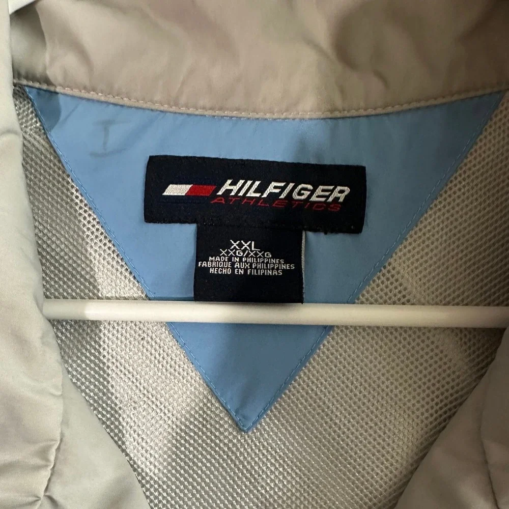 Tommy Hilfiger Athletics Windbreaker Jacket Men's XXL Gray Blue Retro Zip Up Y2K
